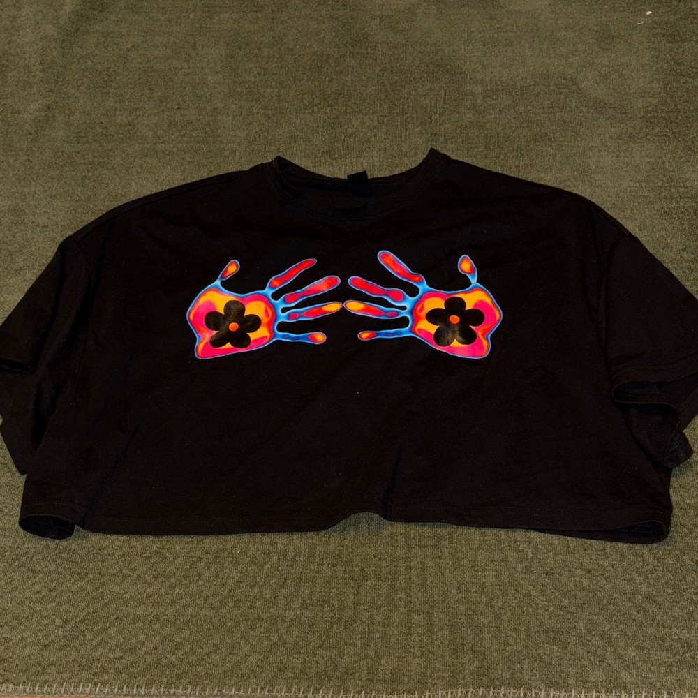 Black Crop Top with Colorful Hand Design